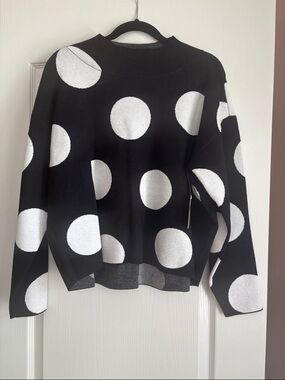ANTHROPOLOGIE Maeve Black Sweater with White Polka Dots